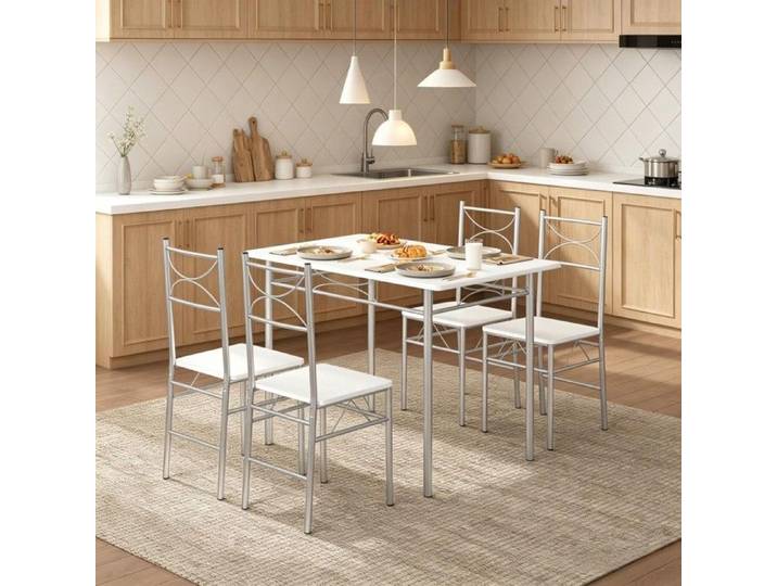 Ensemble salle à manger design moderne table chaises style bistro balcon 110x70x76cm argent blanc tendance