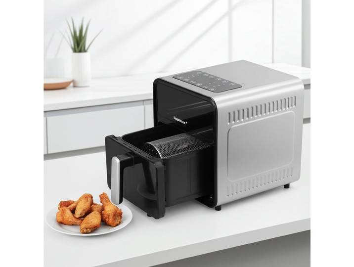 Heissluftfritteuse mit Edelstahl-Drehkorb, 1650 Watt, 8 Liter