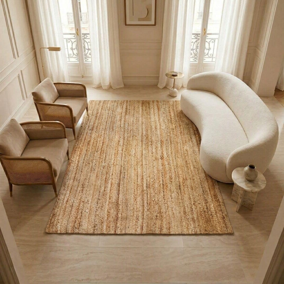 Handgeweven gestreept jute vloerkleed in beige, 160 x 230 cm