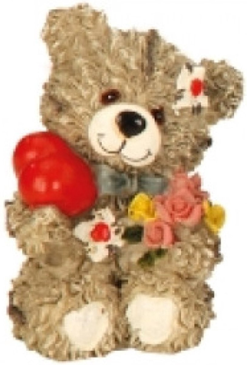 Beer met hart en bloemen op buik 6,5 cm