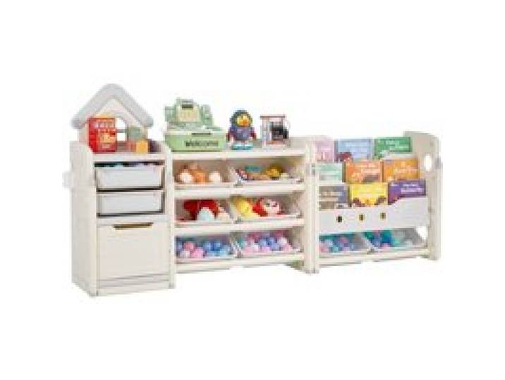VEVOR Spielzeugaufbewahrung Bücherregal Spielzeugregal HDPE, 4-stöckige multifunktionale Ablage mit 10 flexiblen Kunststoffbehältern, für Schlafzimmer Klassenzimmer Kinderzimmer (Grau + Beige)