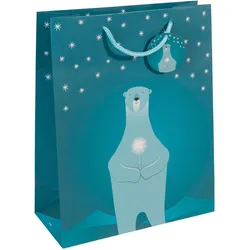 Sigel, Geschenkverpackung, Geschenktaschen, Large, Polar bear with candle, Mattlack, Geschenkanhänge, Tragekordel, Papier: 157g