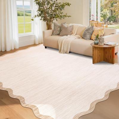 Garvee Scalloped Edge Color Blocking Bordered Area Rug