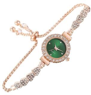Uplift Essentials High End Diamond Bracelet Watch Elegant Easy Read Dial And Shiny Crystal Wristwatch For Women green