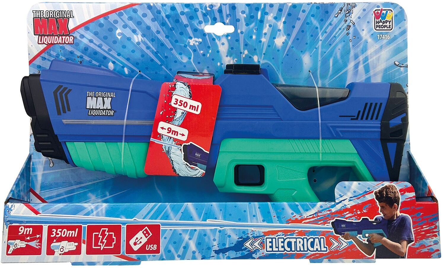 Wasserpistole HAPPY PEOPLE "elektronisch, ca. 42 cm", blau (bunt), Spielzeugwaffen, Kinder, Wasserpistole