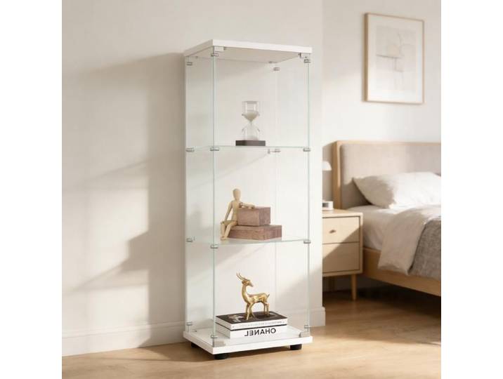 Vitrine en verre - COMANLAI - Armoire vitrine salon - 3 Étagères -Serrure de Sécurité - 42x36x125cm - Blanc