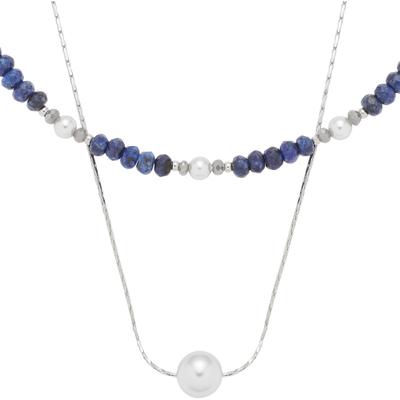 Kette mit Anhänger LEONARDO "Halskette Anjana", weiß (edelstahlfarben, blau, grau, weiß), Halsketten, Damen, Edelstahl Perlen, L: 50 B: 8mm, Edelstahl, Perlen, mit Sodalith - mit Glasperle, Perle (imitiert), B:8mm