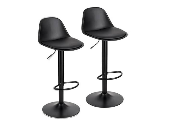 Baroni Home 2er Set Drehbarer Barhocker mit Rückenlehne und Kissen, Höhverstellbar und Fußstütze, kratzfester Boden, Esszimmer, Restaurant, Schwarz, 2 Stück, 39x44x82-104 cm