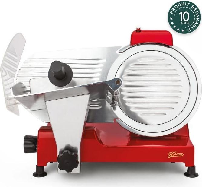 H.Koenig Elektrischer Alleschneider MSX254, professionell, präzise,Schnitt 0-12 mm, Klinge 25 cm, eingebauter Schärfer, 282 rpm, Rot