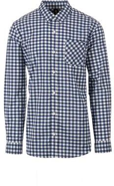 Burnside 3291 Men's Stretched Poplin in Navy Blue/White Gingham size Small   Flannel