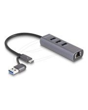 Delock 3 Port USB 5 Gbps Hub+ Gigabit LAN mit Type-C oder Typ-A Anschluss im Digital/Daten Netzwerk (64282)