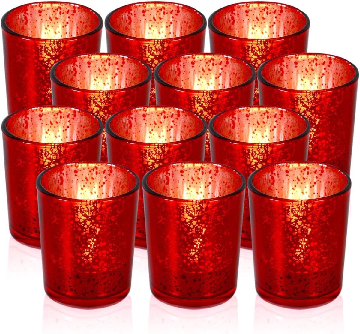 Set van 12 rode votief kandelaars van kwikglas voor sfeercreatie