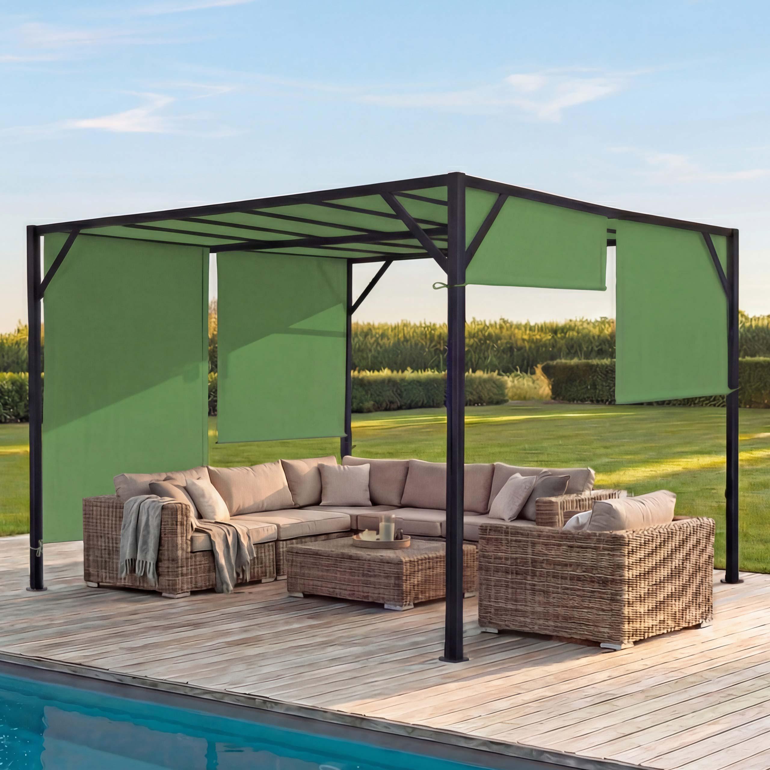 Pergola Beja, Garten Pavillon Terrassenüberdachung, stabiles 6cm-Stahl-Gestell + Schiebedach grün 4x4m