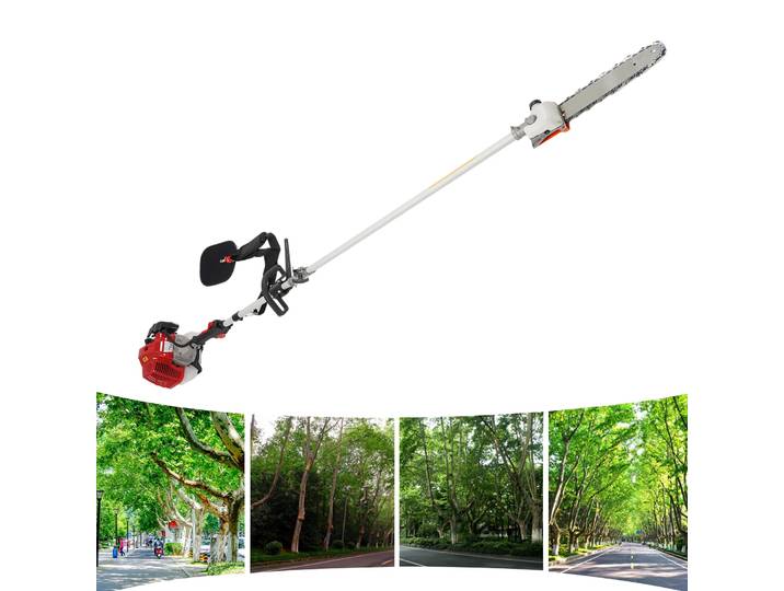 NOUVEAU Scie à perche sans fil 2 temps 42,7 cm³, puissante tronçonneuse à perche à essence avec barre de coupe de 11 pouces, sécateur d'arbres à longue portée