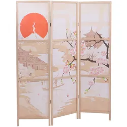 Paravent MCW-O70, Trennwand Sichtschutz Raumtrennung Naturmotive Holz MVG Polyethylen 170x137cm ~ Kirschblüten