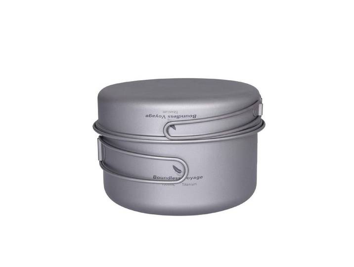 LuxusKollektion Becher Titantopf Set 1000ml+500ml mit Deckel faltbar, Metall