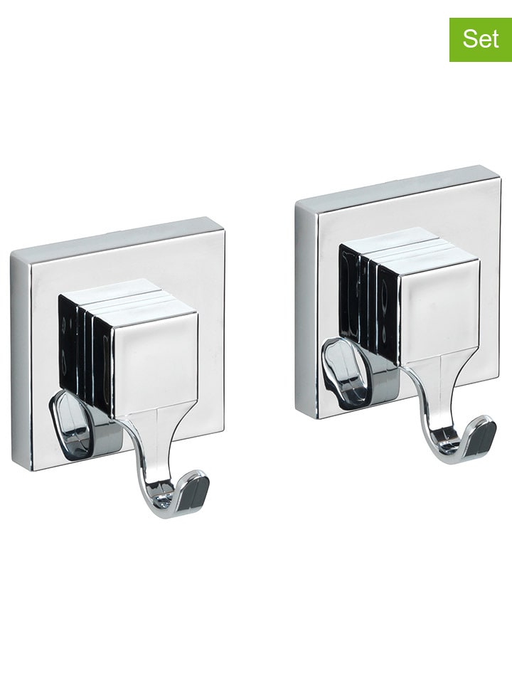 Wenko 2er-Set: Wandhaken "Vacuum-Loc" in Silber - (B)6 x (H)7 cm - onesize