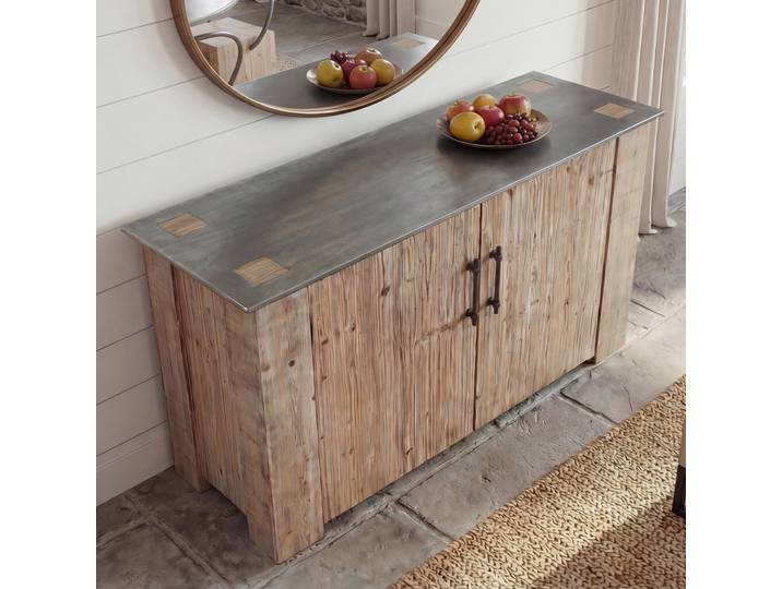 Sideboard HWC-L76, Kommode Schrank, Industrial Massiv-Holz MVG-zertifiziert 80x120x48cm, natur mit Metall-Optik Standard