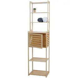 Bambus Regal HWC-O74, Badschrank Badezimmerschrank, Türe Staufächer 165x42x30cm