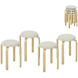 MODFU Stapelbare Esszimmerhocker 4er-Set aus Holz in Cremeweiß, gepolstert, 40x40x45 cm