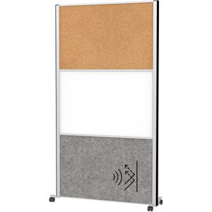 Maul Maul Stellwand  connecto 9651195 Mobil, auf Rollen, Akustikvlies/ Whiteboard/ Kork, grau/weiß/braun, 100 x 182 cm