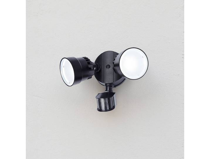 LUTEC LED-Sensor-Außenwandstrahler SHRIMP II schwarz 12W 2flg IP44, schwarz, Kunststoff, Wandleuchte außen