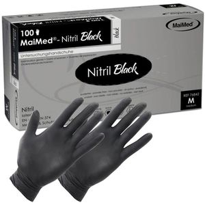 MaiMed Einmalhandschuhe Nitril black, schwarz, 100 Stück, Nitril, chemikalienbeständig, lebensmittelecht, Größe S