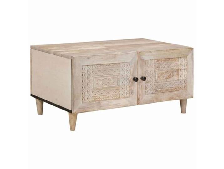 pokgdf Couchtisch Aus Massivem Akazienholz Und Holzwerkstoff, 80x54x40 cm, Massives Akazienholz, stabile Holzwerkstoffbasis, glatte Oberfläche, einfache Reinigung, unkomplizierte Montage