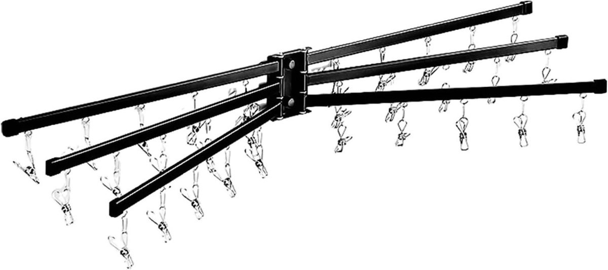 Ruimtebesparende verticale sokkenhanger en kledingrek voor het drogen van wasgoed, Zwart, 45 x 32 cm