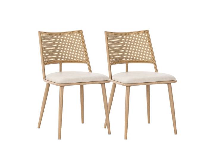 ESSZIMMERSTUHL 2er-Set PU-Sitz, Rattan-Rückenlehne, Beige
