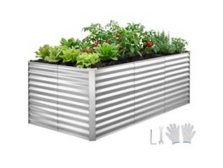 VEVOR Hochbeet Metall 2400x1200x860 mm, Rechteckiges Gartenbeet, Pflanzkasten-Set für den Außenbereich, Gemüsebeet mit Handschuhen, Blumenbeet Bodenlos, Pflanzbeet für Blumen & Gemüse, Silber