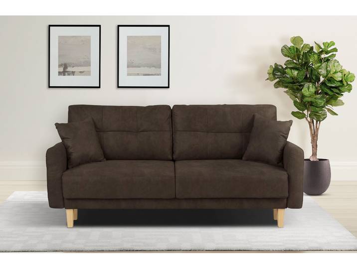 2-Sitzer Sofa, Luxus-Microfaser weich, Braun, 165×100×89 cm, Steppung, Vintage, Home-affaire