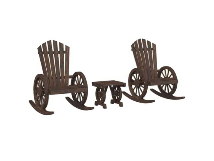 PUGYNBK Gartenmöbel-Set, 3-teilig, Massivholz, Fichte Eckige Rückenlehne, Adirondack-Schaukelstuhl, Mitteltisch im Freien, bequemes Design