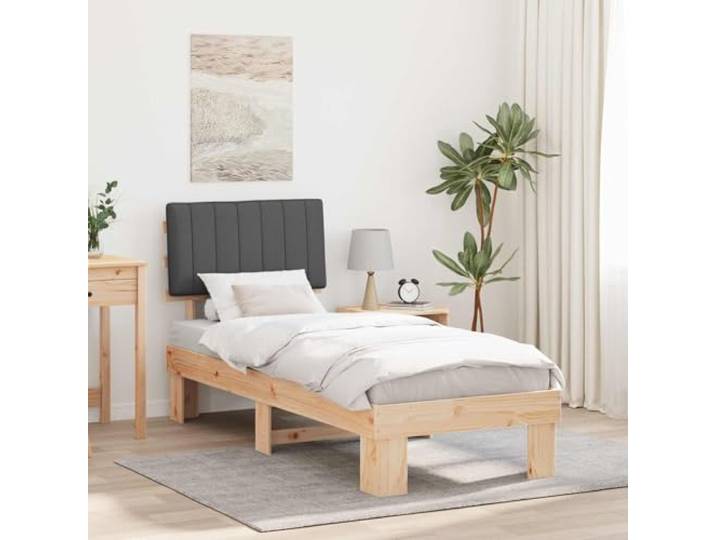RJPLMFV Bettgestell, 80 x 200 cm, dunkelgrau, Kopfpolster Kiefer massiv, Lattenrost inklusive, ohne Lattenrost, einfache Pflege, modernes Design