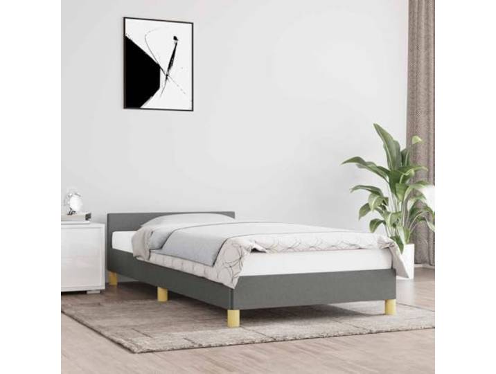 RJPLMFV Bettgestell, Dunkelgrau, 90 x 190 cm, Stoff Mit Kopfteil, inklusive Lattenrost, stabile Füße, Lieferung ohne Matratze, einfache Montage