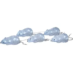 Konstsmide LED Acryl Mäuse, 5er-Set, 40 kalt weiße Dioden, 24 Außentrafo, weißes Kabel