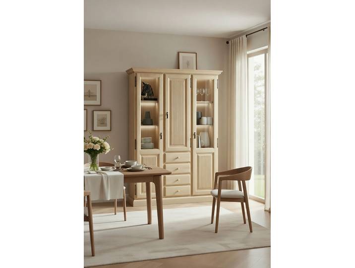 Vitrinenschrank II 153 x 217 x 42cm mit Beleuchtung Beige