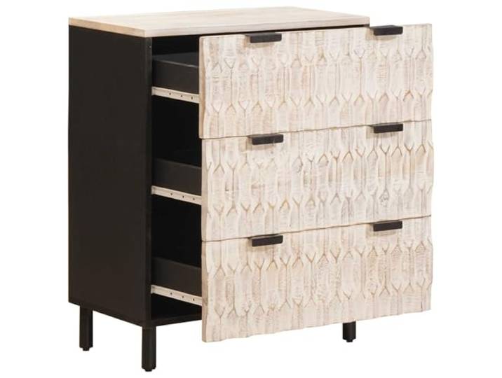 MNCVXAXG Sideboard 60 x 33 x 75 cm aus massivem Mangoholz mit Schubladen Massives Mangoholz, Eisenbeine, minimalistisches Design, Schalengriffe, vielseitige Lagerung