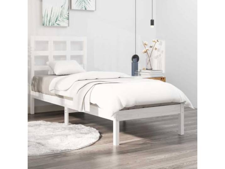 RJPLMFV Bettgestell, Weiß, 75 x 190 cm, Massivholz Massives Kiefernholz, Lattenrost inklusive, Kopfteil aus Holz, klassischer Stil, für Schlafzimmer