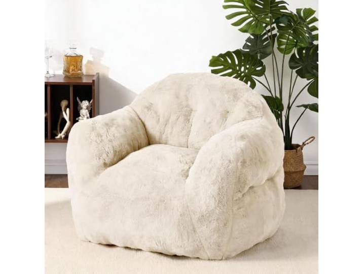 GarveeMore Riesiger Bohnensack-Sessel Für Erwachsene Mit Armlehnen, Weichem Kunst-Kaninchenfell, Hochdichter Schaumstoff – Für Wohnzimmer, Schlafzimmer & WG