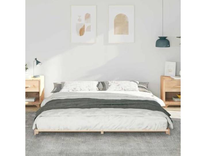 KTHLBRH Bettgestell Kiefer massiv braun 200 x 220 cm Niedriges Design, einfache Montage, kein Boxspring, Kapazität 220 kg, einfache Reinigung