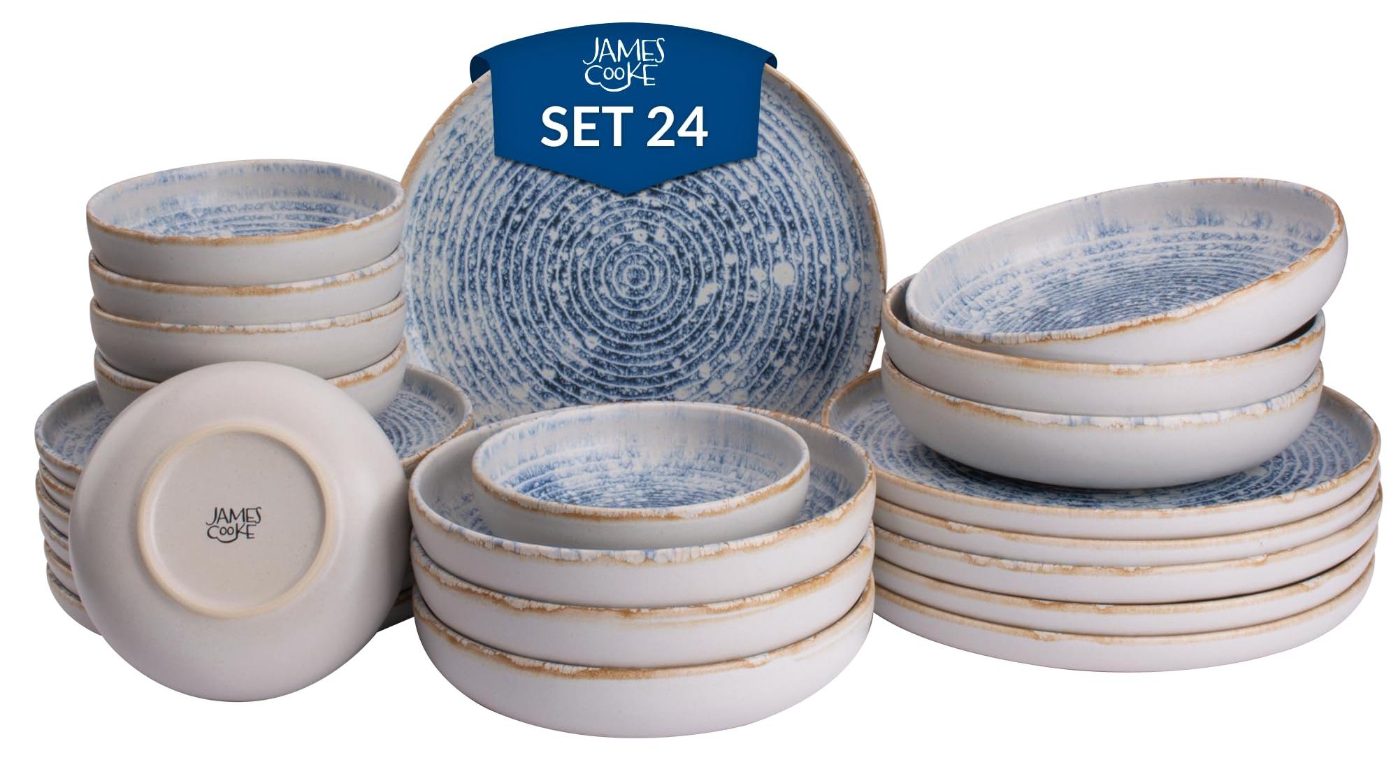 24-teiliges Stoneware-Serviesset, 6 Personen, Weiß-Blau