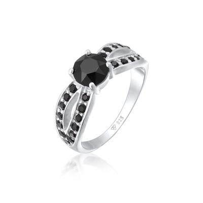 Silberring ELLI "Ring Solitär Glamourös Kristall 925 Silber" Gr. 58, schwarz, Fingerringe, Damen, 58, Silber 925 (Sterlingsilber), Silberring