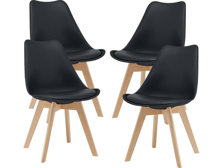 Chaise de salle à manger 'Fläten' (4 pièces) Chaise rembourrée en similicuir noir