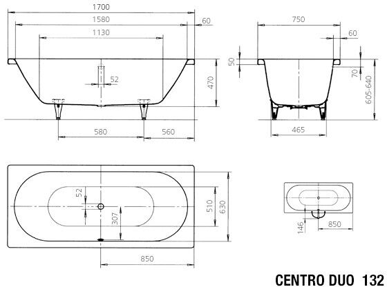 Kaldewei Badewanne CENTRO DUO 132, 1700x750x470mm, 283230000001 283230000001