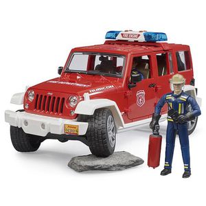 bruder 02528 Jeep Wrangler Feuerwehr, mit Feuerwehrmann, Licht und Sound, Maßstab 1:16