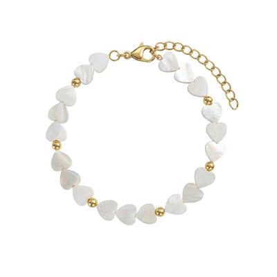 Armband AMOR "Herzen", weiß (gelbgoldfarben, perlmuttfarben), Armbänder, Damen, 20cm, Edelstahl Perlen, Edelstahl, Perlen, Armband, mit Perlmutt