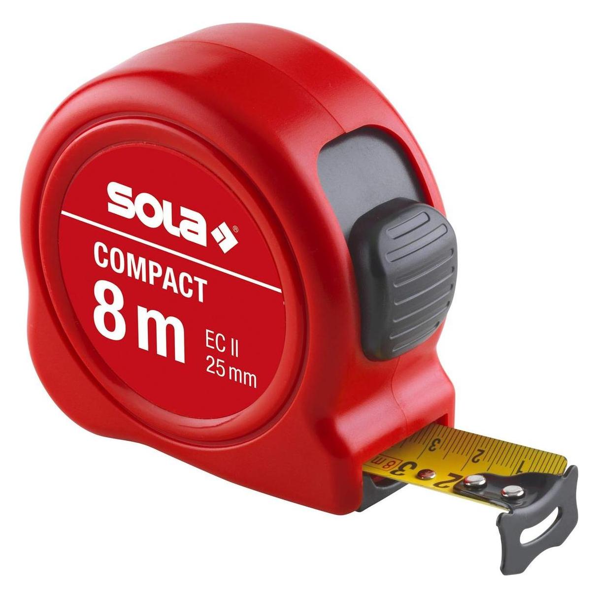 Sola Messwerkzeuge Bandmass - COMPACT - 8m / 25mm - Taschenbandmass mit Gürtelclip - Stahlband, gelb lackiert mit mm (8 m) (50500801)