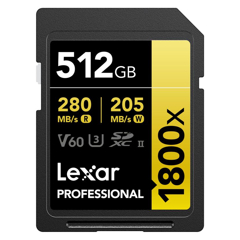Lexar PRO 1800X SDXC U3 (V60) UHS-II R270/W180 512GB (512 GB, SDXC, U3, UHS-II) (54570152)