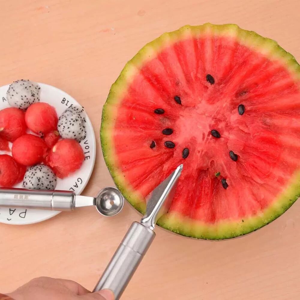 INF Kompatibel mit Edelstahl Obst Schnitzmesser und Kugelausstecher, doppelseitiges Design für Wassermelonen- und